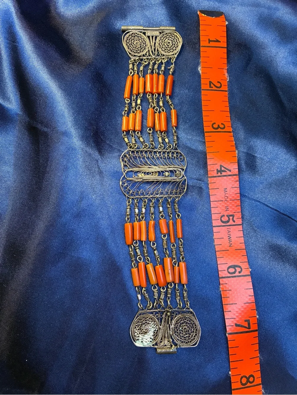Source Unknown Filigree Multi-Strand Bracelet with Orange Beads